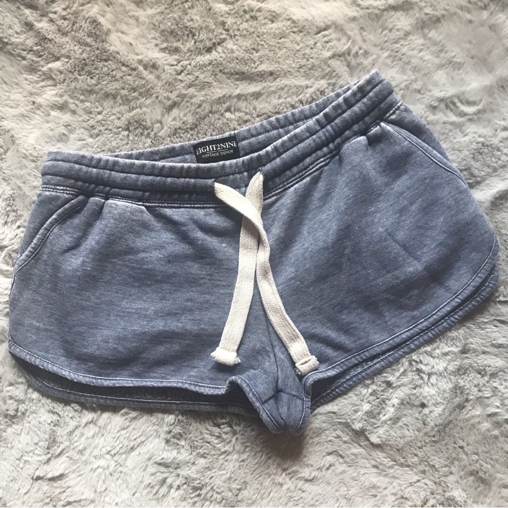 FREE w/ purchase sweat shorts denim blue small drawstring worn & washed once